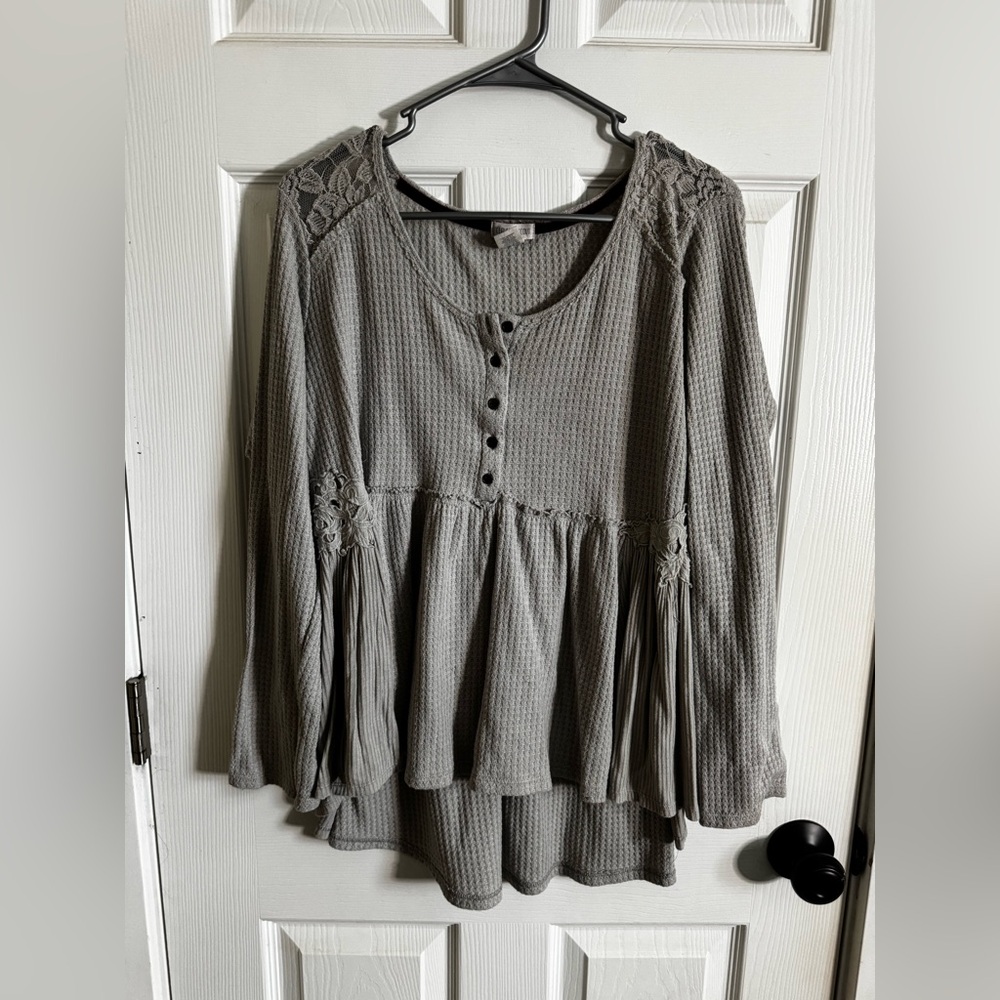 Gray Lace Detail Women's Top